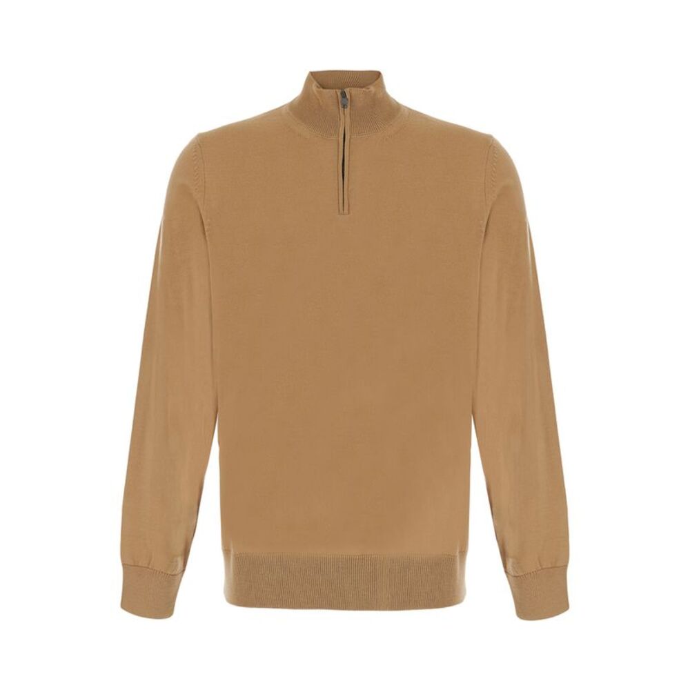 Hugo Boss Men Beige Sweater With Half Zip Closure On The Front In Wool For Men